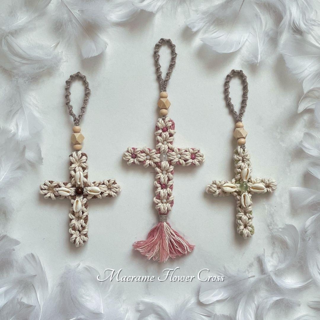 || マクラメフラワークロス|| 3点セット/リゾートインテリア/マクラメクロス/プチギフト